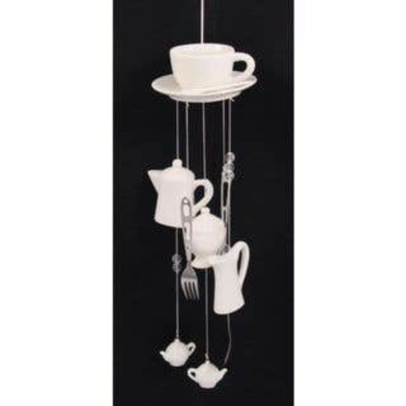 *Premium Teacup Teapot White Ceramic Wind Chimes - Picture 1 of 2